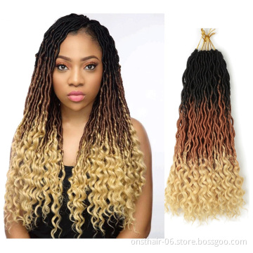 Ombre Wavy Faux Locs Corchet Hair with Curly Ends 18inch Pre Looped Goddess Locs Crochet Hair Synthetic Braiding Hair Extensions